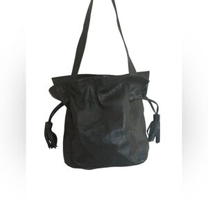 Giorgia Milani Black Pebbled Leather Tote Bucket Made in Italy handbag Bag purse